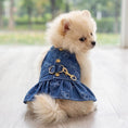Load image into Gallery viewer, Denim dress harness with heart print and adjustable straps for pets