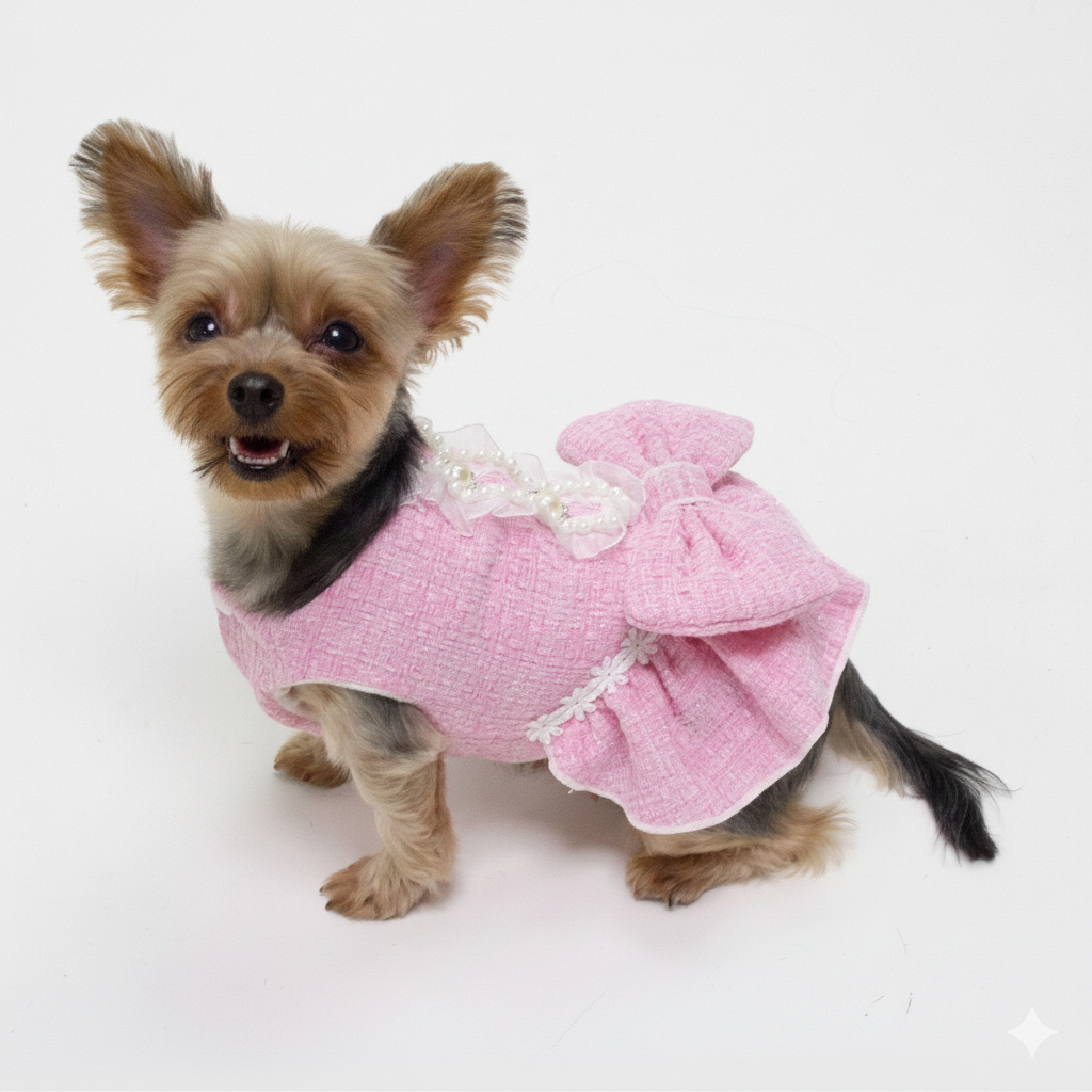 Beverly Dress - Elegant Pink Tweed Dog Dress for Special Occasions