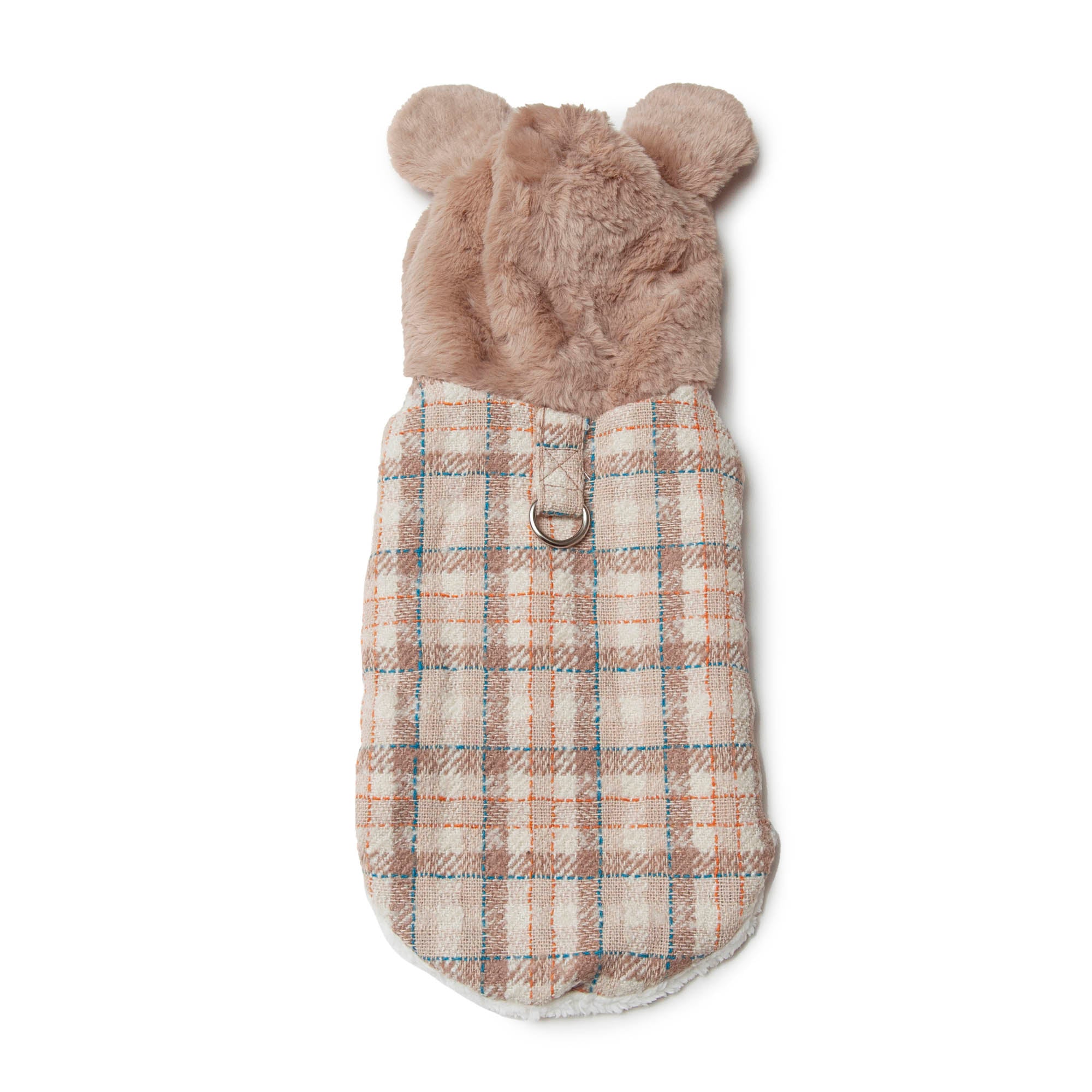 Plush plaid teddy online drawstring hoodie