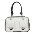 Load image into Gallery viewer, White quilted handbag with black accents on a white background
