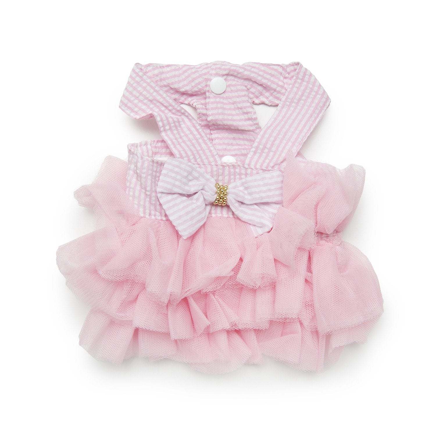 Pink fairytale dress for pets with ruffle tulle skirt and bow detail